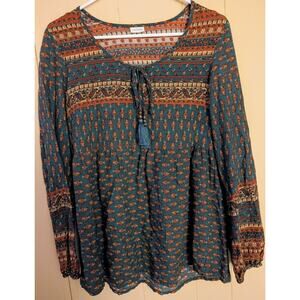 Lascana for Venus Paisley Pinhole Tie Top SZ M BOHO Peasant Y2K Cottage Core